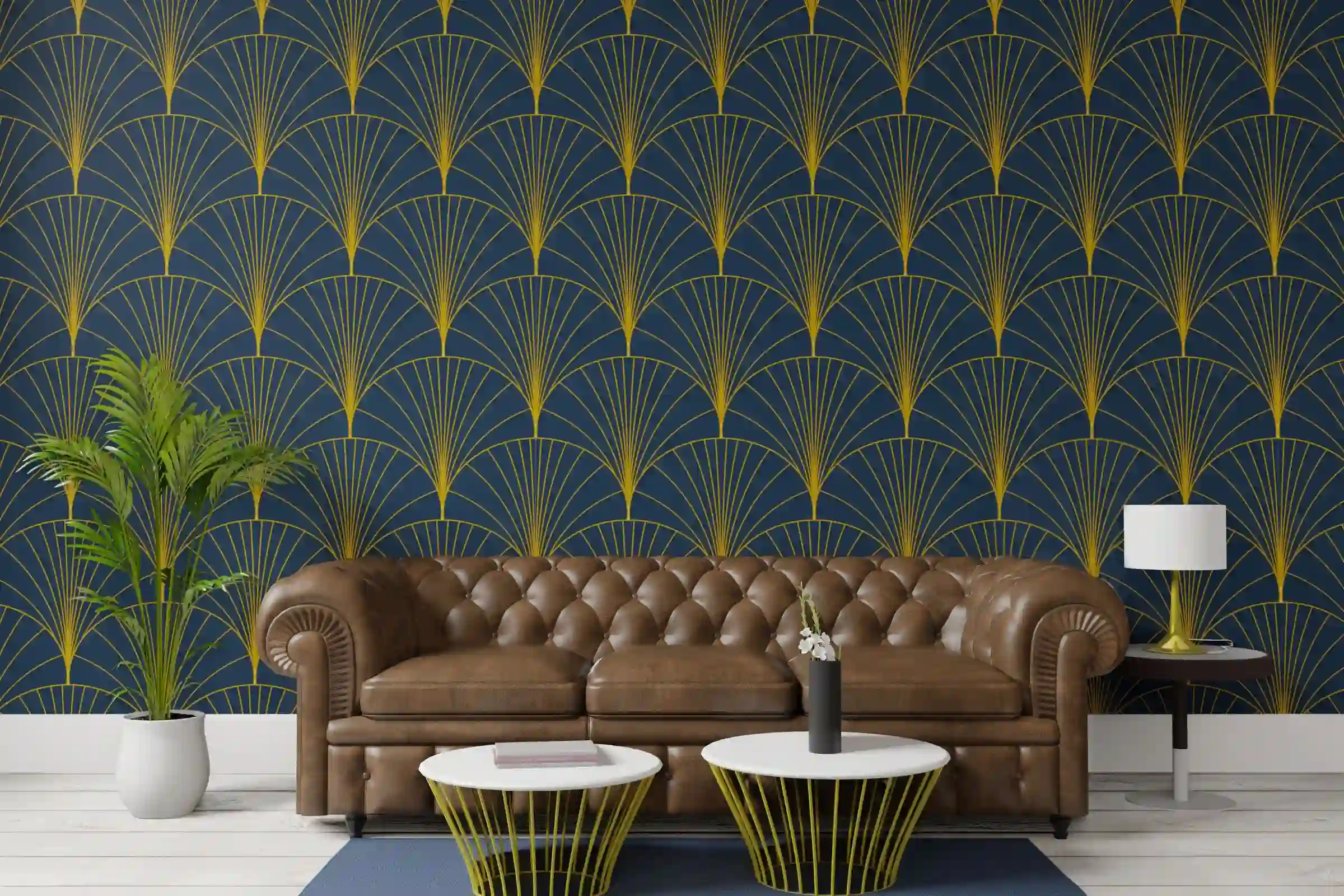 Wallpapered dining area with a layered, inviting interior